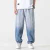 Herr jeans gradient färg denim byxor koreansk stil trend män rak ben harajuku streetwear manliga märke byxor