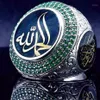 Vintage Islam Prophet Muhammad Blauer Kristallring Punk Saudi Star Türkisch Osmanisch CZ Statement Ringe für Männer Boho Muslim Jewelry1301E