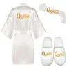 Set 3pc Glitter Gold Queen ShaDe Bride Satin Saaty Women White Kimono Pajamas Party Bridal Party Kimono Wedding Queen Bride szaty 2108312349