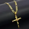 Real 24k Yellow Solid Fine Big Pendant 18ct THAI BAHT G F Gold Jesus Cross Crucifix Charm 55 35mm Figaro Chain Necklace250k