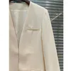 Women's Suits 2024 TOT Early Spring Niche Minimalist Viscose Fiber Blend Straight Tube Collarless Shoulder Pad Suit Jacket