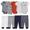 Unisex 6910Pieces Cotton Born BodysuitsPants Baby Girl Clothes Sets Cartoon Print Short Sleeve Boy Bebes 240127