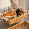 Plates 1PC Coffee Table Imitation Rattan Rectangular Serving Tray With Handles Hand-Woven Plate Drinks And Fruit Basket