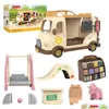 Outros brinquedos Dollhouse Móveis em miniatura 112 Forest Family Bunny School Bus Reindeer Dolls Simation Acessórios Play House para Girl G Dhrcq