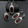 Collier en argent 925, bijoux de mariée, ensembles de bijoux en zircone cubique rouge, boucles d'oreilles/pendentif/bague/collier de mariage