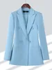 Costumes pour femmes Bleu Abricot Café Noir Femmes Blazer Formel Dames Femme À Manches Longues Double Boutonnage Veste Droite Manteau RFE-6969