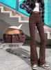 Kvinnors jeans amerikanska retro stil brun nisch lös med breda ben mode rak hög midja byxor byxor