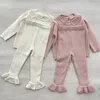 Ensembles de vêtements Deer Jonmi Style coréen Automne Tout-petits Filles Tenues tricotées Volants Hauts Pantalons évasés 2pcs Bébé Enfants Élastique Chaud