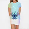 Mädchen Kleider Stich Rundhals Kurzarm Rock Mädchen Cartoon Print Strumpfhosen Kleidung Sommer Mode Stil Kleid 2024