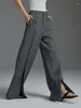 Damenhosen Boonboho Grauer Anzug mit hoher Taille, weites Bein, geteilt, Frühling, Sommer, lockere Passform, Hose für Büro, Damenhose