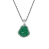 Collane con ciondolo Catena in corda di acciaio inossidabile Micro pavimenta Zircone cubico Collana con pendenti Buddha in pietra naturale verde per uomo e donna245A