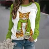 تي شيرت تي شيرت القطن القطن الطويل الأكمام للنساء مضحك kawaii cat الحيوانات طباعة sweatshirtts أنثى لطيف o-الرقبة امرأة sweatshirt 240130