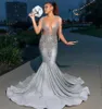 Silver Diamond Sparkly Mermaid Prom Party Dresses Luxury Crystal Gillter Skirt Evening Birthday Gown vestido festas luxo