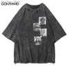 T-shirts hommes Vintage T-shirt Streetwear Hommes Statues Imprimer Distressed Zipper Tshirt Hip Hop Harajuku Casual Coton Punk Gothique Tees Chemises Top Q240130