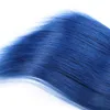 Ombre 1b/blå brasiliansk rak mänsklig remy jungfru hår väver 100g/bunt dubbel wefts 3bunds/parti