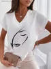 T-shirt da donna Moda T-shirt da donna con scollo a V Semplice stampa tridimensionale Top Casual Estate da donna di grandi dimensioni a maniche corte Top da donna 240130