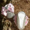 Chaussures de bébé avec couronne en Zircon pour filles, bandeau avec nœuds brillants, accessoire de photographie de princesse née, chaussures en cristal à semelles souples pour nourrissons, 240126