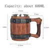 Mugs 3D Wooden Barrel Beer Mug Stainless Steel And Resin Eco-Friendly Material Goblet Coffee Cup Wine Glass 600ml GOT Gift