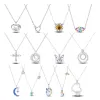 Necklaces 925 Silver Pendant Necklace For Women Glitter Zircon Moon Sun Charm Heart Circle 45cm Chain Hand of Fatima Necklaces Jewelry