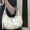 Shoulder Bags alf Moon Bags For Women Luxury Designer andbags And Purses 2023 New In PU Seet Metal eart Moto Biker Underarm Soulder Bagqwertyui45