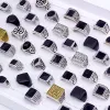 Rings 50 Pieces/lot Fashion Simple Style Black Square Ring Classic Ring Wedding Engagement Party Jewelry Classic for Men Women Gift