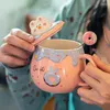 Mugs Cute Donut Ceramic Mug With Lid Spoon Pink Girl Office Student Coffee For Couple Large Capacity Milk Tea Drinking Water Cup