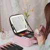 Espejos Estuche de tren de maquillaje con 3 colores de brillo ajustable Espejo LED Estuche de viaje para cosméticos Divisores ajustables Neceser para dama