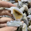 Dekorativa figurer Natural Agate Geode Druzy Dolphin Ornament Healing Crystal Reiki Animal Figurine Hand snidad ädelsten Hemdekoration