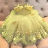 Robes fille bleu ciel épaules dénudées bébé fleur perles dentelle papillons longue infantile fête de mariage premier anniversaire robe de bal