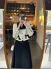 Платье из двух частей UNXX, комплект в французском шикарном стиле для женщин, весна-осень 2024, элитное женственное пальто, черная полуюбка, ансамбль из двух предметов