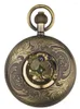 Pocket Watches Louvre präglade Retro Flip Carved Hollow Automatic Mechanical Watch Roman Bronze Classic