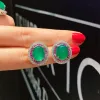 Necklace QXTC Vintage Fluorescence Jade Necklace Pendant Ring Earrings Wedding Party Fine Jewelry Sets for Women Gift Accessories