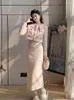 Robe Deux Pièces UNXX Grande Taille Chic Ensemble Deux Pièces Pour Femmes Courbes - Luxueux Et Doux Rose Veste Jupe Tenue Parfaite Automne/Hiver