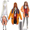 Yomoduki Runa Cosplay Costume Kakegurui Compulsive Gambler Runa Cosplay Wig and Orange Hooded Jacket JK Uniforms1226q