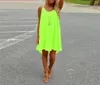 Women Sexy Loose Spaghetti Strap Dresses Summer Bright Color Sleeveless Evening Party Beach Dress Short Chiffon Mini Dress Plus Size S-5XL