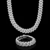 Anpassad 20mm rak linje VVS Moissanite Iced Out Cuban Chain Halsband Tjock Four Row 925 Silver Hip Hop Rapper Fina smycken