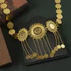 Mellanöstern Style Belt Metal Chain Coin Tassels Midjeband Lång justerbar längd Bröllop Caftan Dress Belt Gold Color 240118