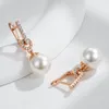 Boucles d'oreilles en peluche Kinel Luxury 585 Rose Gold Color Pearl Drop Women Unique Géométrique Full Natural Zircon Accessoires Daily Bijoux Cadeau