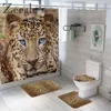 Rideau de douche léopard en fourrure d'animal, ensemble de tapis de bain doux pour salle de bain, couverture amusante, siège de toilette, rideau de salle de bain étanche L304c