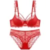 New Victoria Red Bride Wedding Sexy Lace Bra Top Support Gathering Underwear Women's Thin Set