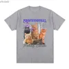 T-shirts pour hommes chat mignon chat drôle chat professionnel mangeur de chat homme à la mode t-shirt coton surdimensionné décontracté streetwear 240130