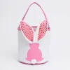 LED Clignotant Paillettes Lapin Panier De Pâques Sacs À Main Sacs Lapin Oeuf Panier Chasse Sacs Toile Coton Seau Fourre-Tout Avec Queue Moelleuse Pour Enfants Décoration De Fête Utilisation Quotidienne