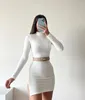 Casual Jurken Mode Dames Gebreide Jurk Hoge Kraag Slanke Lange Mouw Grijze Taille Pit Mini Tide Split Billen Rok