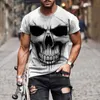 Homens camisetas Vintage Horror Crânio 3D Impressão Mens T-shirt Verão Clássico Casual O Pescoço Manga Curta Moda Solta Oversized Tops Camiseta Homens Q240130