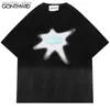 Мужские футболки Хип-хоп Уличная футболка Стираная футболка с винтажным графическим принтом Tie Dye Gradient Tshirt 2023 Harajuku Punk Gothic Свободные футболки Top Q240130