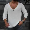 Men's T-Shirts Men 2023 Spring V Neck Rib Bottoming T-shirts Pullover Autumn Long Sleeve Slim Fit Tees Tops Simple Casual Plain Thin Knit Shirt Q240130