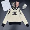 Women's o-neck color block gem rhinestone logo embroidery knitted long sleeve sweater jumpers SML