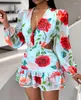 Casual Jurken Mode 2024 Zomer Sexy Voor Vrouwen Elegante Bloemenprint Ruches Gelaagde Jurk Vrouwelijke Kleding Outfits