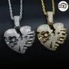 Personnalisé réel 18K or Bling diamant brisé coeur creux hommes pendentif collier glacé cubique zircone amoureux Hip Hop bijoux 240S