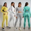 Ensembles de yoga sans couture Sports Fitnes taille haute pantalon de levage de hanche à manches longues costumes dos nu vêtements d'entraînement ensemble de shorts de gymnastique pour les femmes 240119